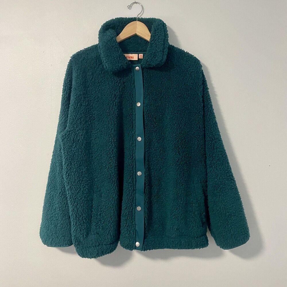 EVRI Forest Green Fuzzy‎ Fleece Snap Front Jacket Soft 1X